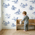 Dove Toile Scene wallpaper in a cozy kids room - Whimsy Tots