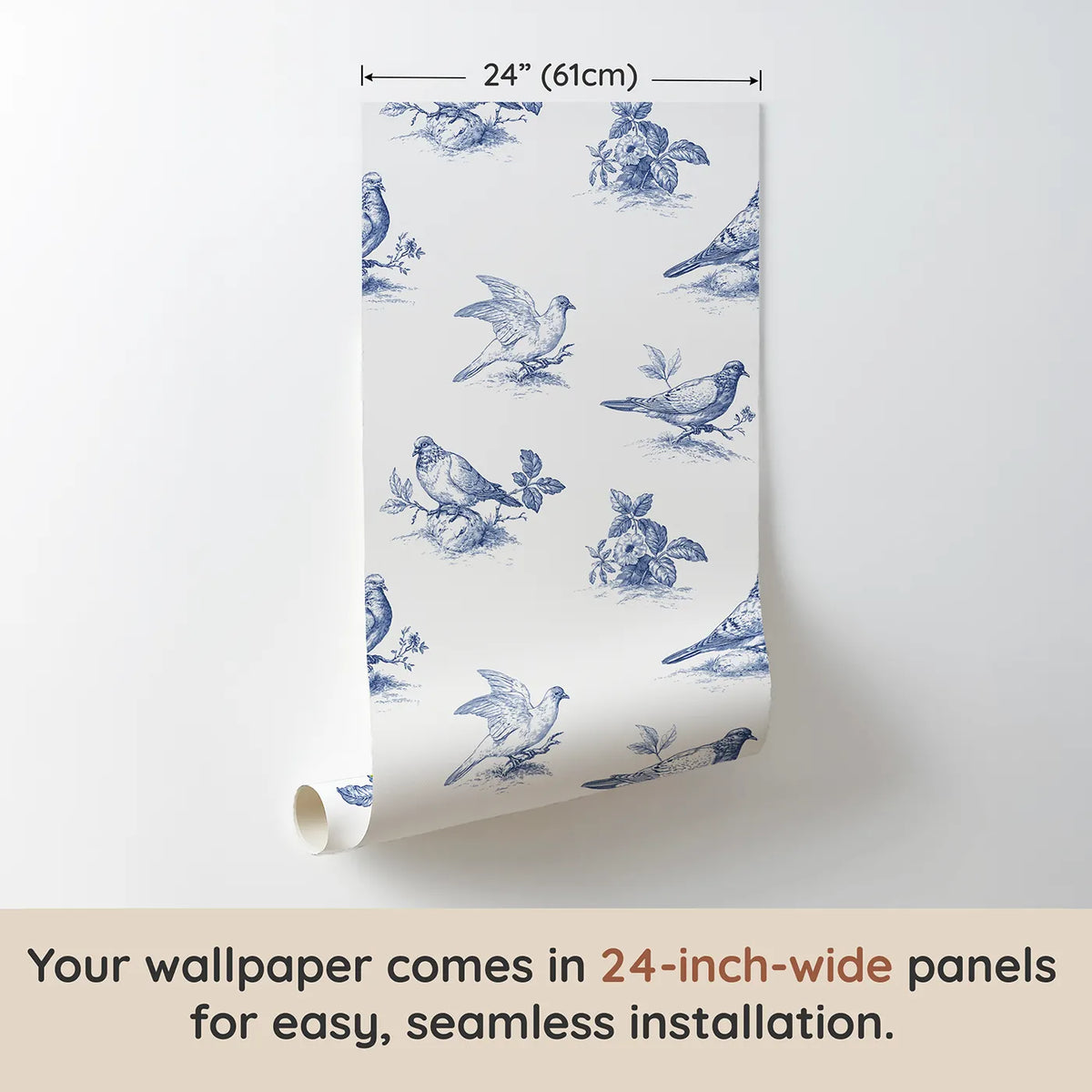Dove Toile Scene wallpaper panel dimensions - Whimsy Tots