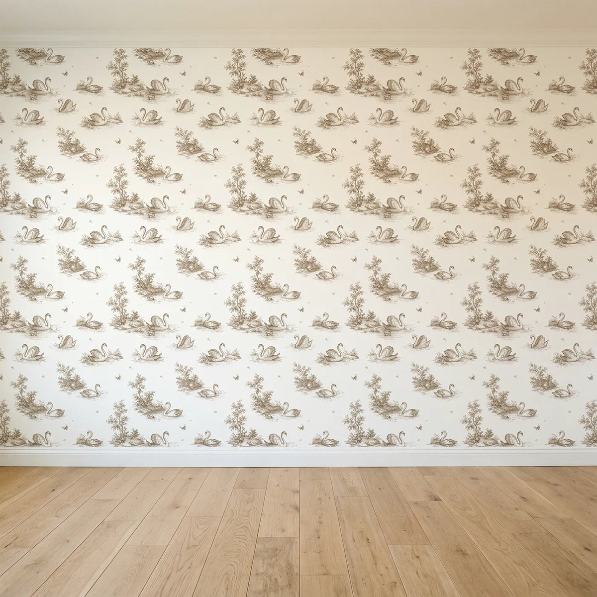 Swan Toile Toss in Brown seamless wallpaper full pattern - Whimsy Tots