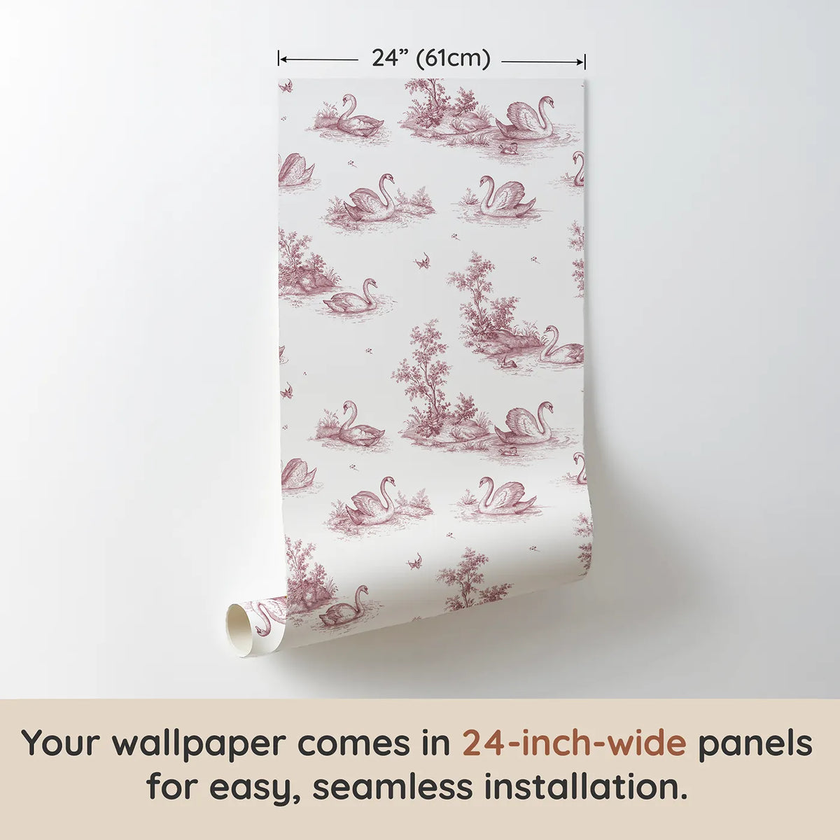 Swan Toile Toss in Pink wallpaper panel dimensions - Whimsy Tots