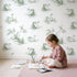 Swan Toile Rows in Green wallpaper in a cozy kids room - Whimsy Tots