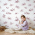 Swan Toile Drop in Pink wallpaper in a cozy kids room - Whimsy Tots
