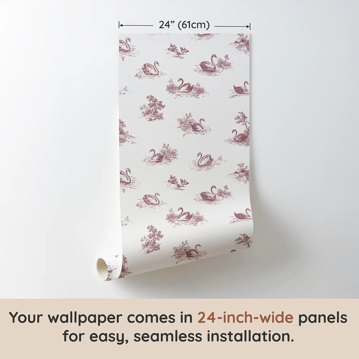 Swan Toile Drop in Pink wallpaper panel dimensions - Whimsy Tots