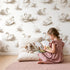 Swan Toile Garden in Brown wallpaper in a cozy kids room - Whimsy Tots