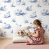 Swan Toile Garden wallpaper in a cozy kids room - Whimsy Tots