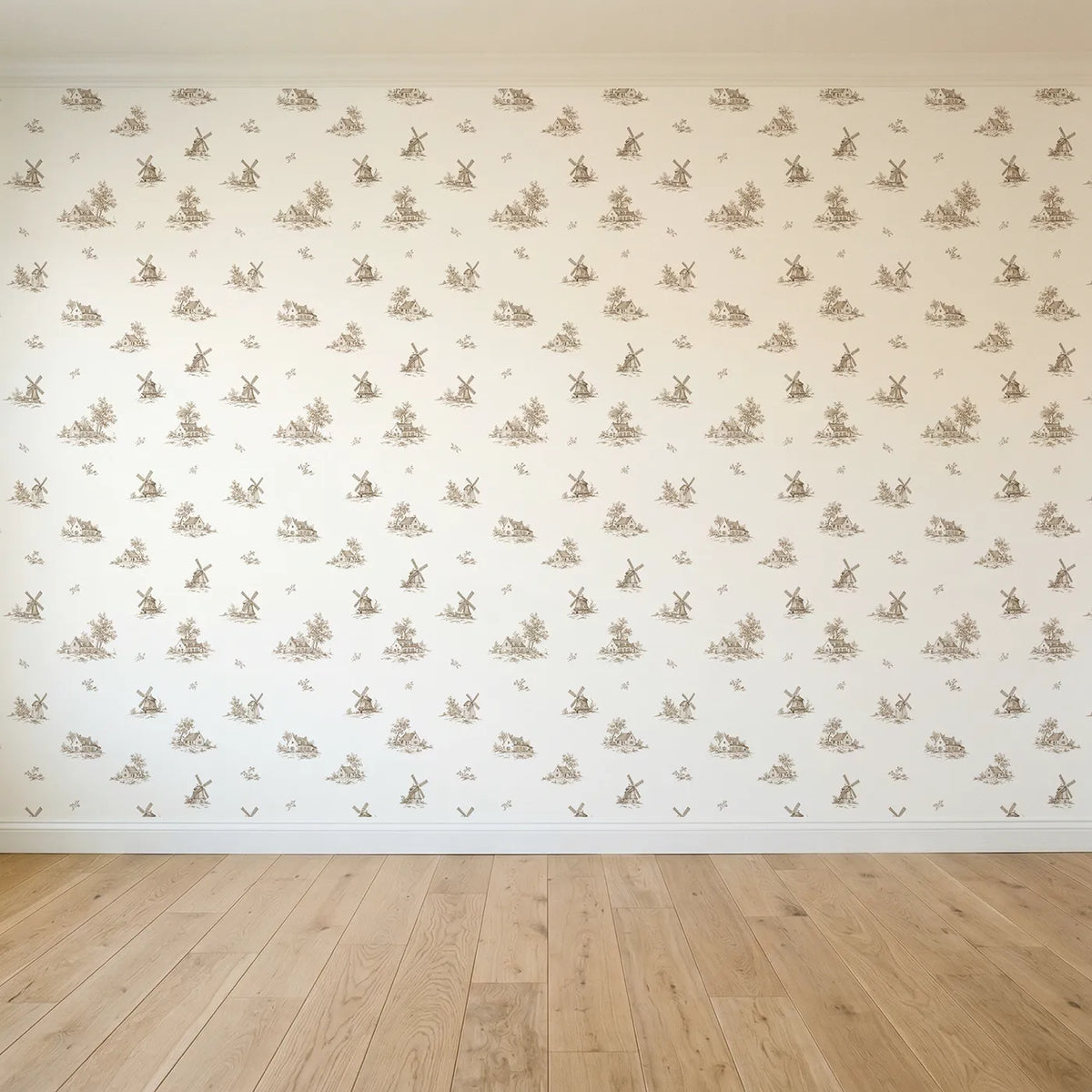 Windmill Toile Drop in Brown seamless wallpaper full pattern - Whimsy Tots