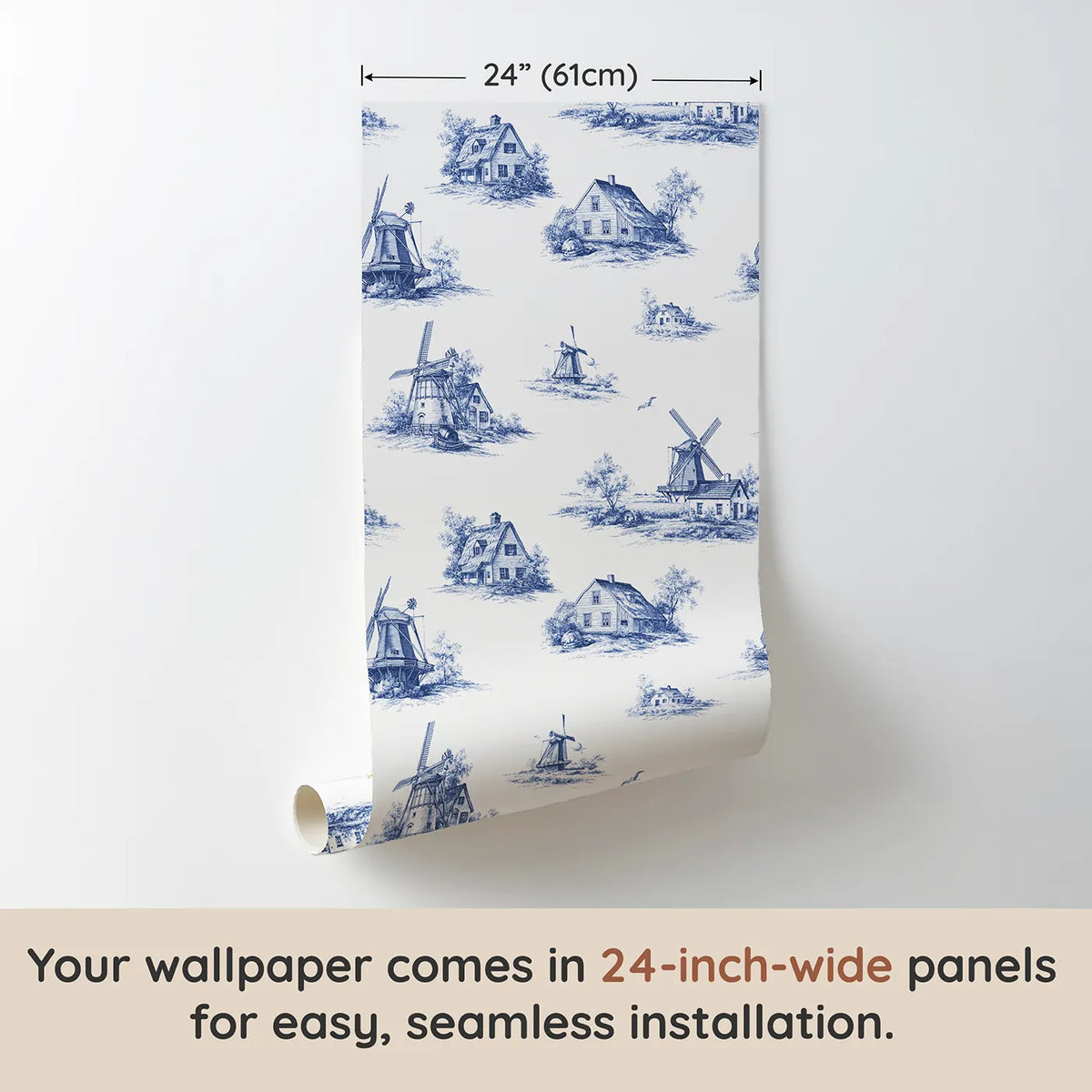 Windmill Toile Scene wallpaper panel dimensions - Whimsy Tots