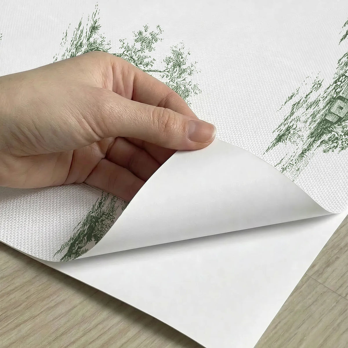 Windmill Toile Garden in Green peel and stick material close-up - Whimsy Tots