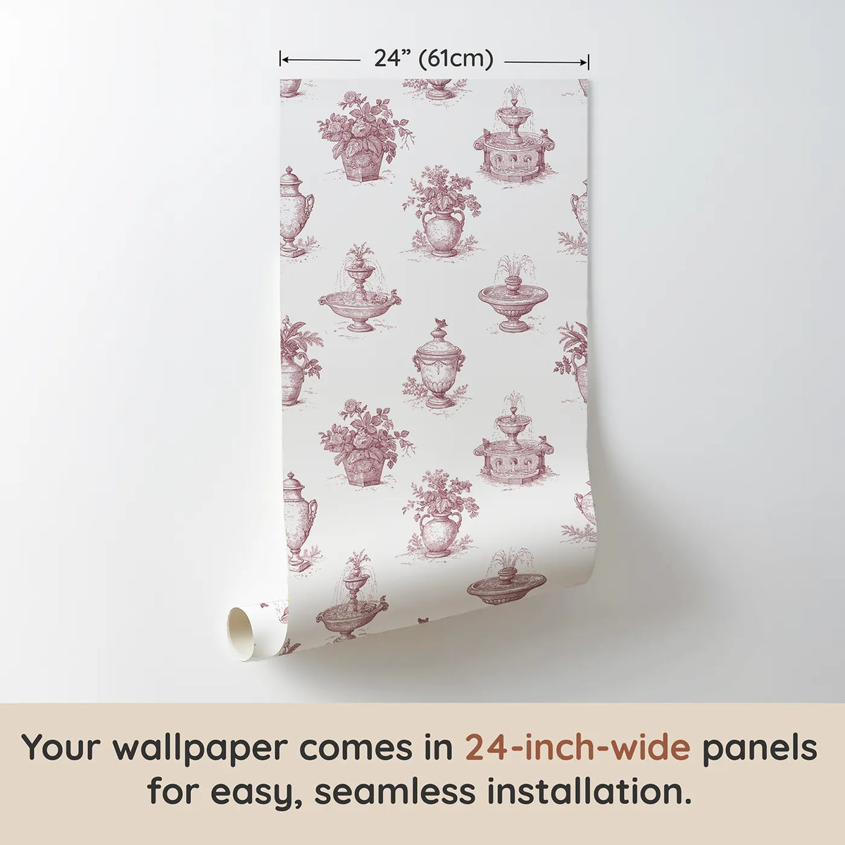 Fountain Toile Toss in Pink wallpaper panel dimensions - Whimsy Tots