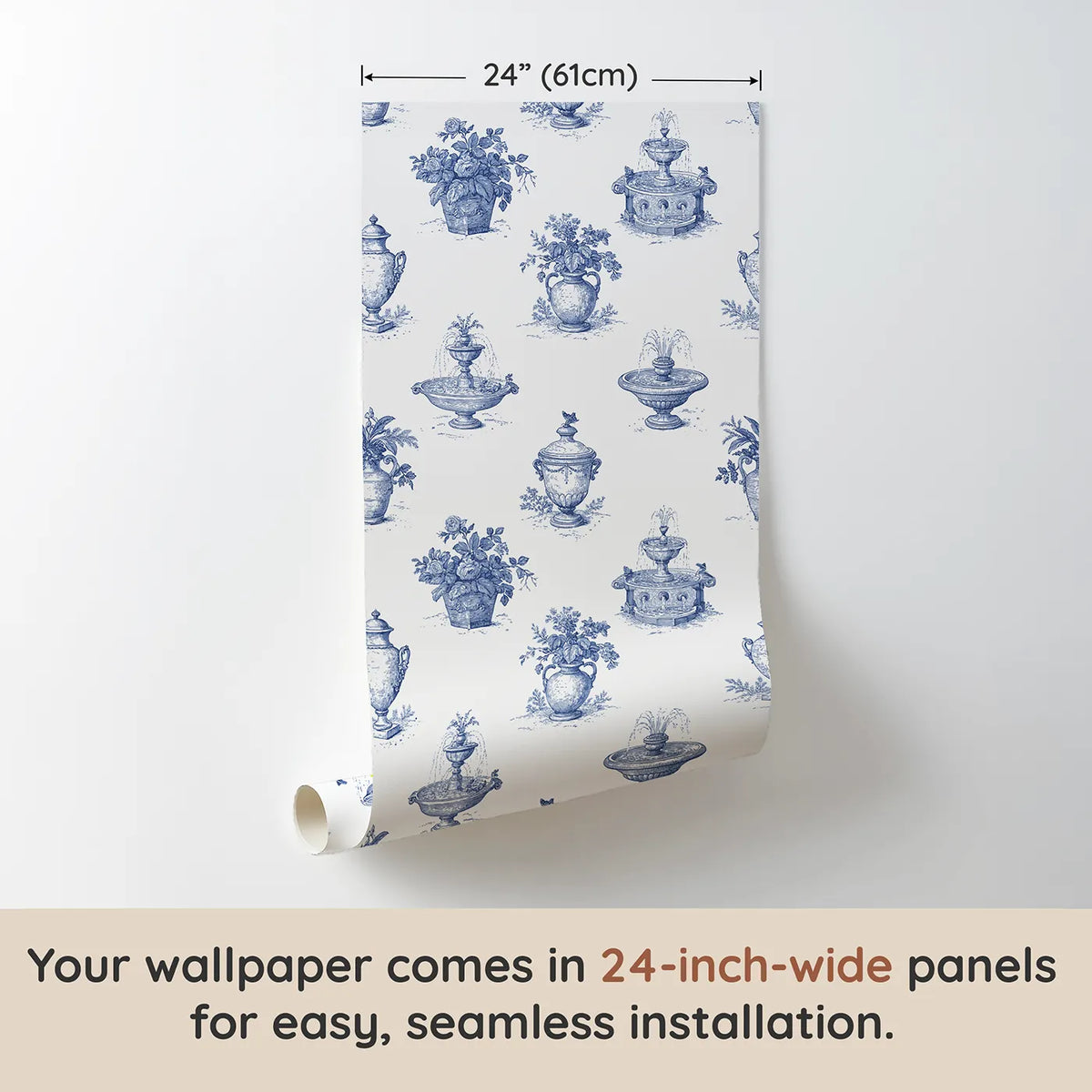 Fountain Toile Toss wallpaper panel dimensions - Whimsy Tots
