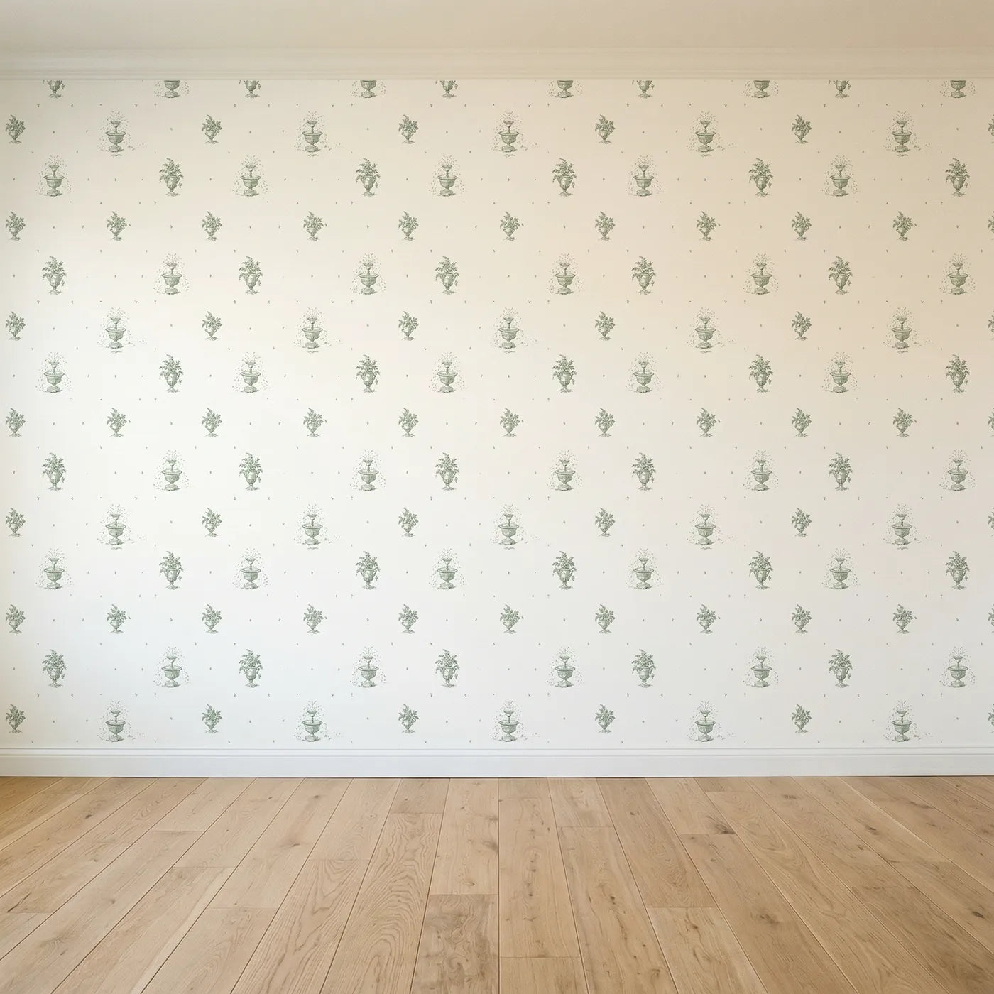 Fountain Toile Rows in Green seamless wallpaper full pattern - Whimsy Tots
