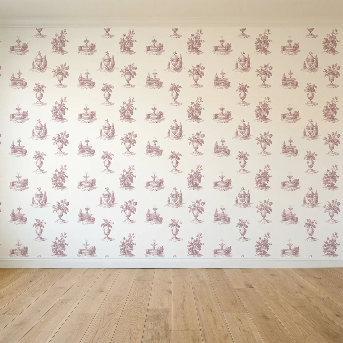 Fountain Toile Scene in Pink seamless wallpaper full pattern - Whimsy Tots