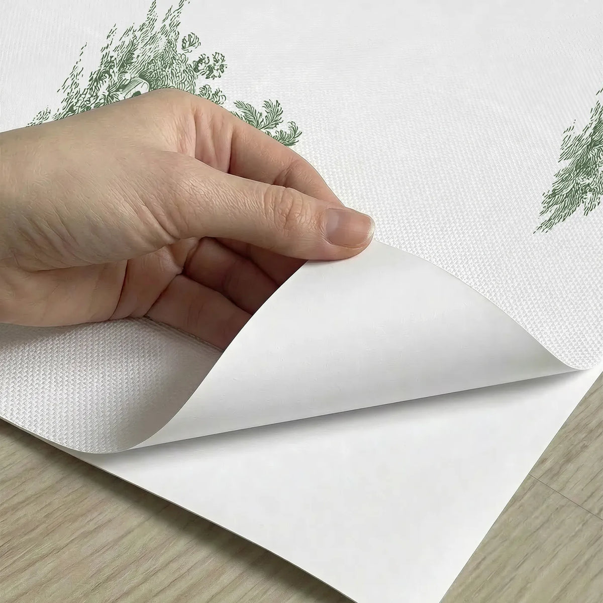 Fountain Toile Garden in Green peel and stick material close-up - Whimsy Tots