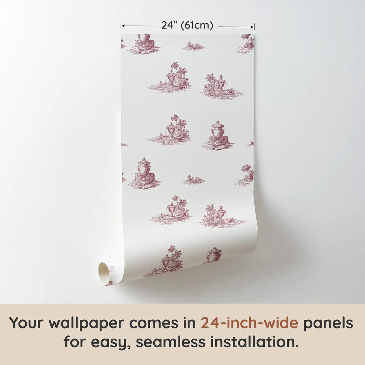 Fountain Toile Garden in Pink wallpaper panel dimensions - Whimsy Tots