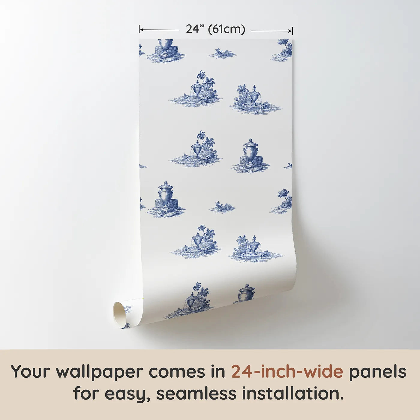 Fountain Toile Garden wallpaper panel dimensions - Whimsy Tots