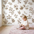 Floral Sprig Toile Rows in Brown wallpaper in a cozy kids room - Whimsy Tots