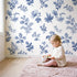 Floral Sprig Toile Rows wallpaper in a cozy kids room - Whimsy Tots