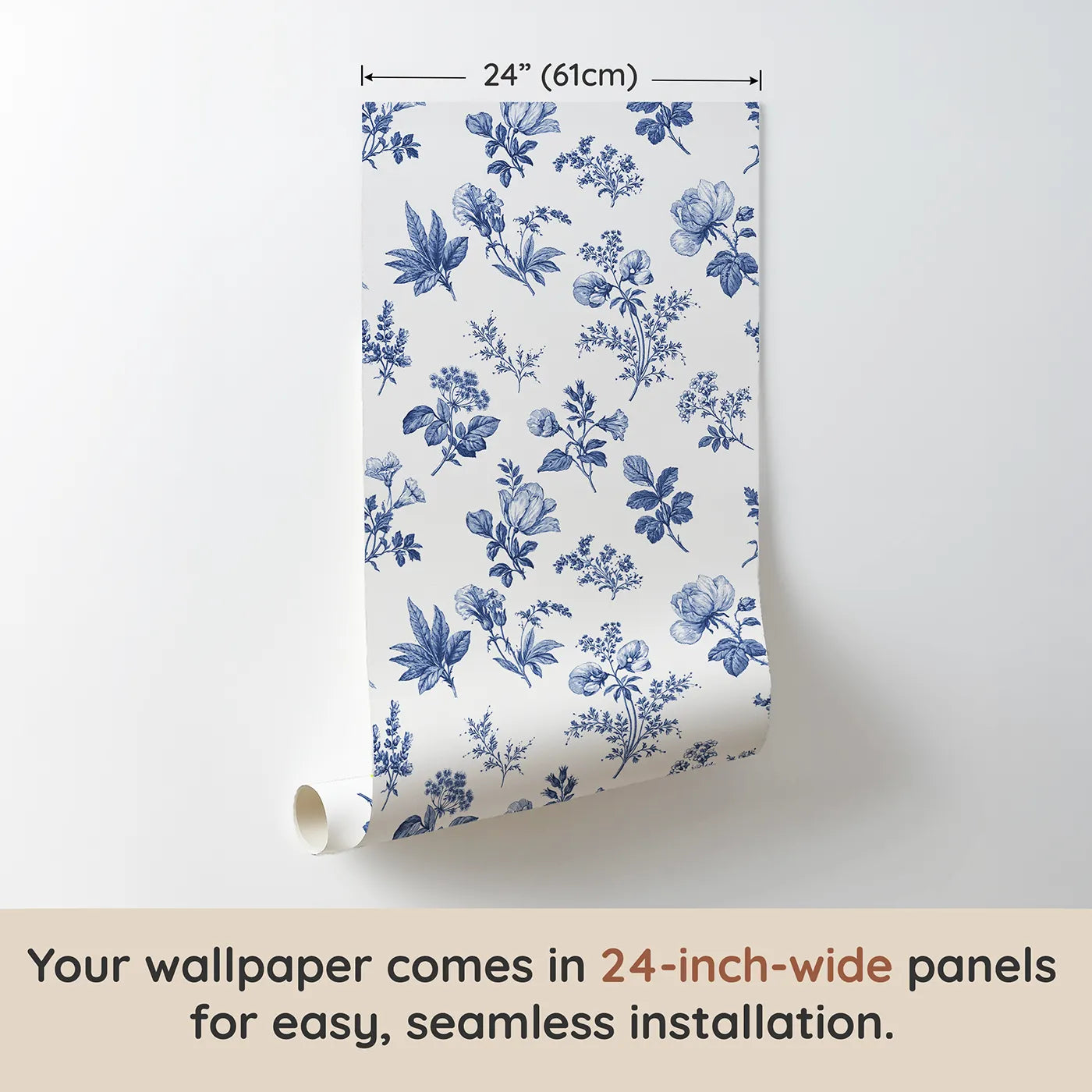 Floral Sprig Toile Rows wallpaper panel dimensions - Whimsy Tots