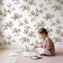 Blossom Toile Rows in Brown wallpaper in a cozy kids room - Whimsy Tots