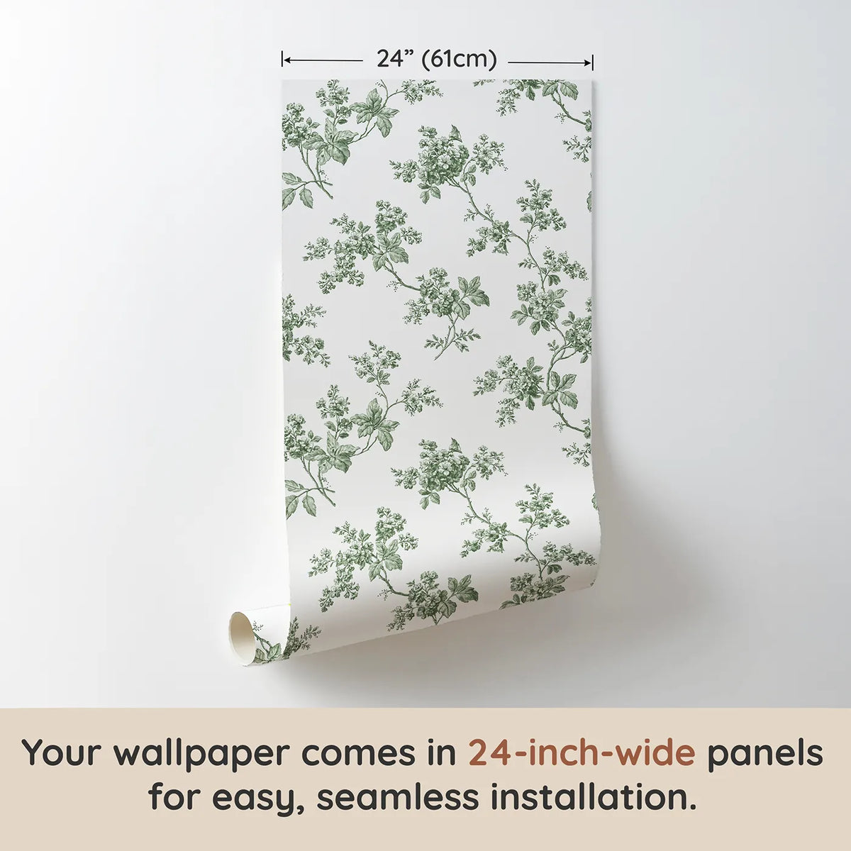 Blossom Toile Rows in Green wallpaper panel dimensions - Whimsy Tots
