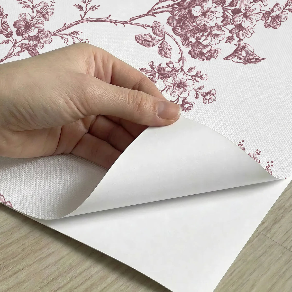 Blossom Toile Rows in Pink peel and stick material close-up - Whimsy Tots
