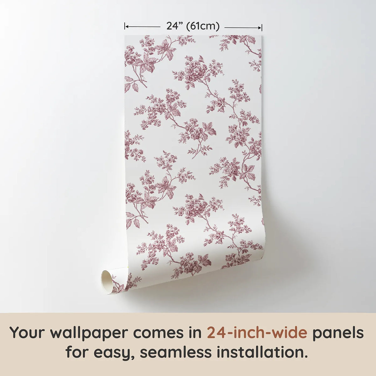 Blossom Toile Rows in Pink wallpaper panel dimensions - Whimsy Tots