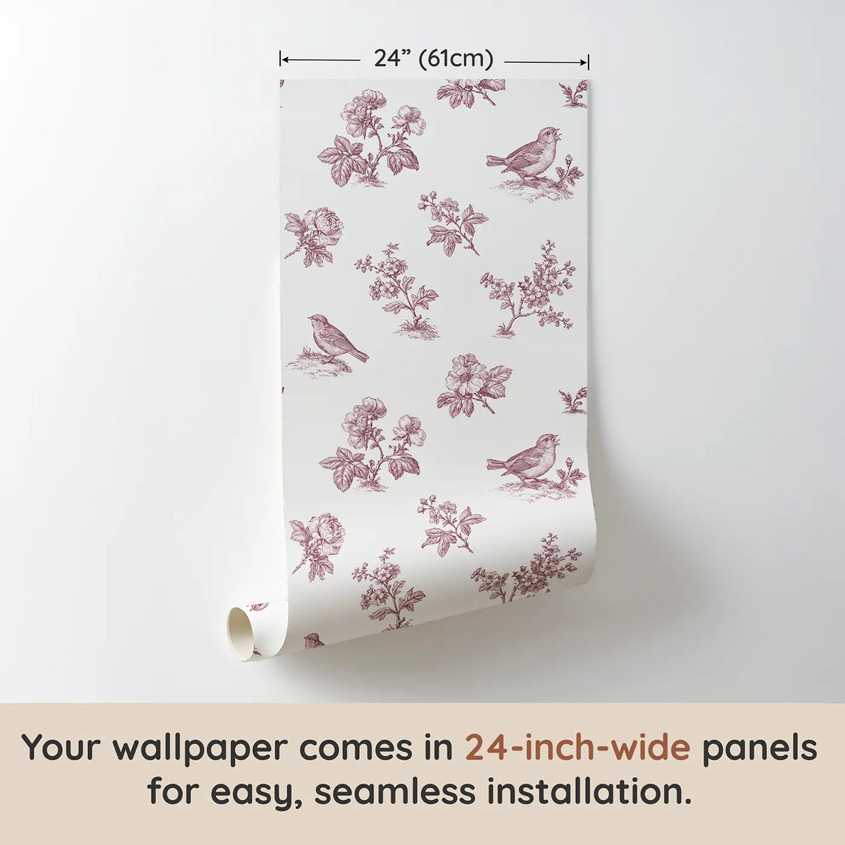 Blossom Toile Garden in Pink wallpaper panel dimensions - Whimsy Tots