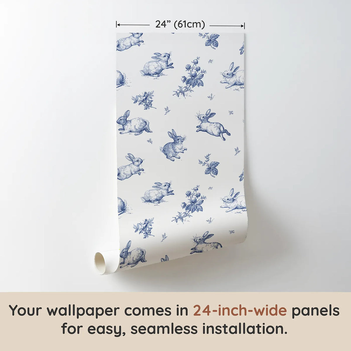 Bunny Toile Toss wallpaper panel dimensions - Whimsy Tots
