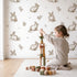 Bunny Toile Rows in Brown wallpaper in a cozy kids room - Whimsy Tots