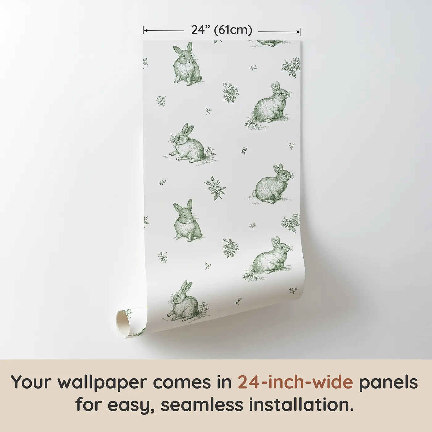 Bunny Toile Rows in Green wallpaper panel dimensions - Whimsy Tots