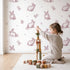 Bunny Toile Rows in Pink wallpaper in a cozy kids room - Whimsy Tots