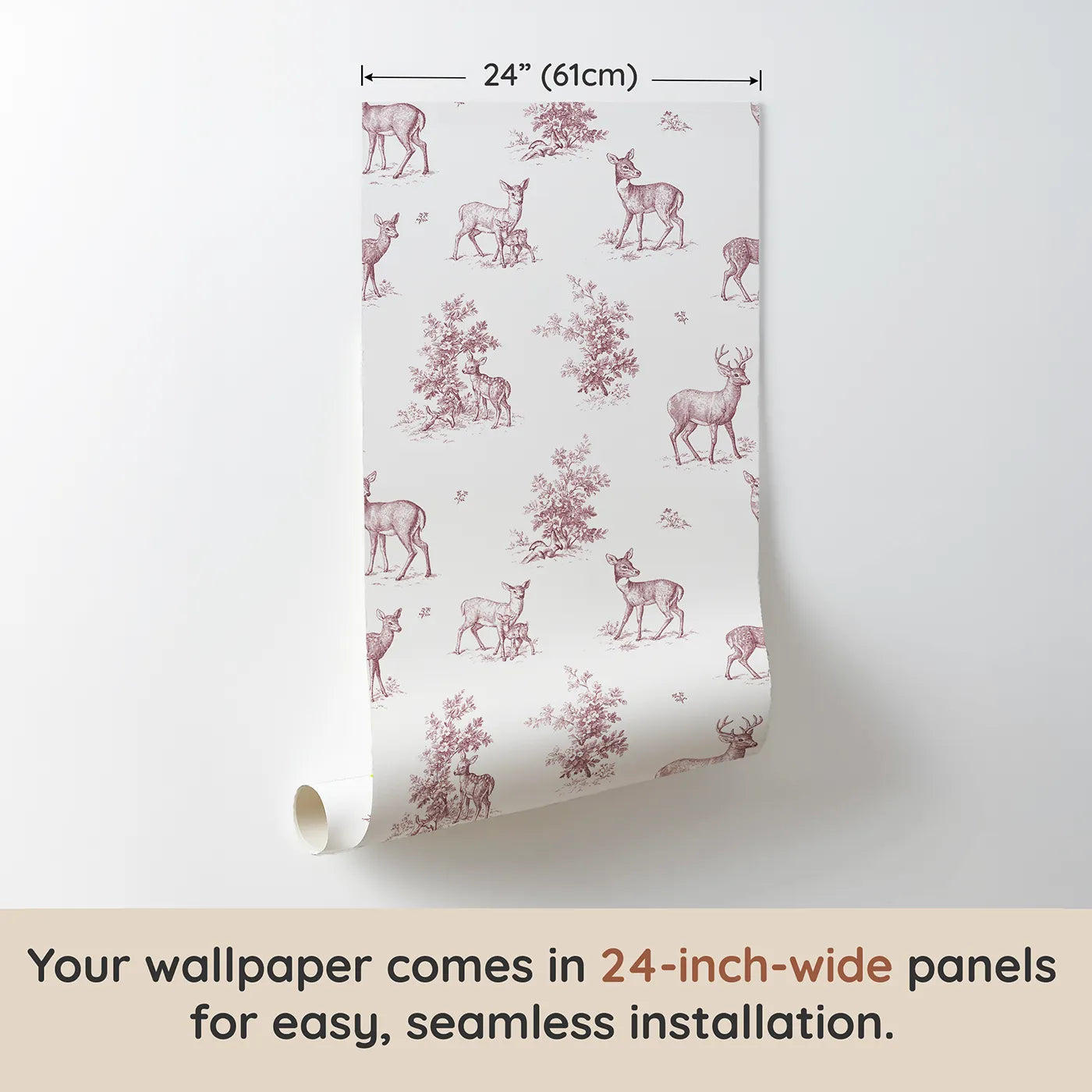 Deer Toile Toss in Pink wallpaper panel dimensions - Whimsy Tots