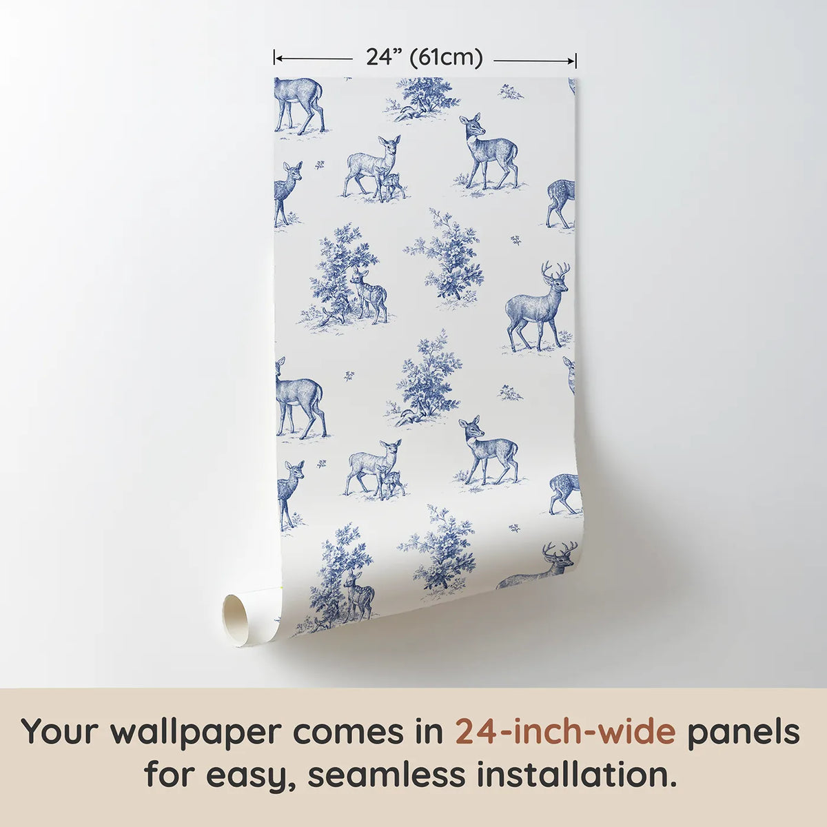 Deer Toile Toss wallpaper panel dimensions - Whimsy Tots