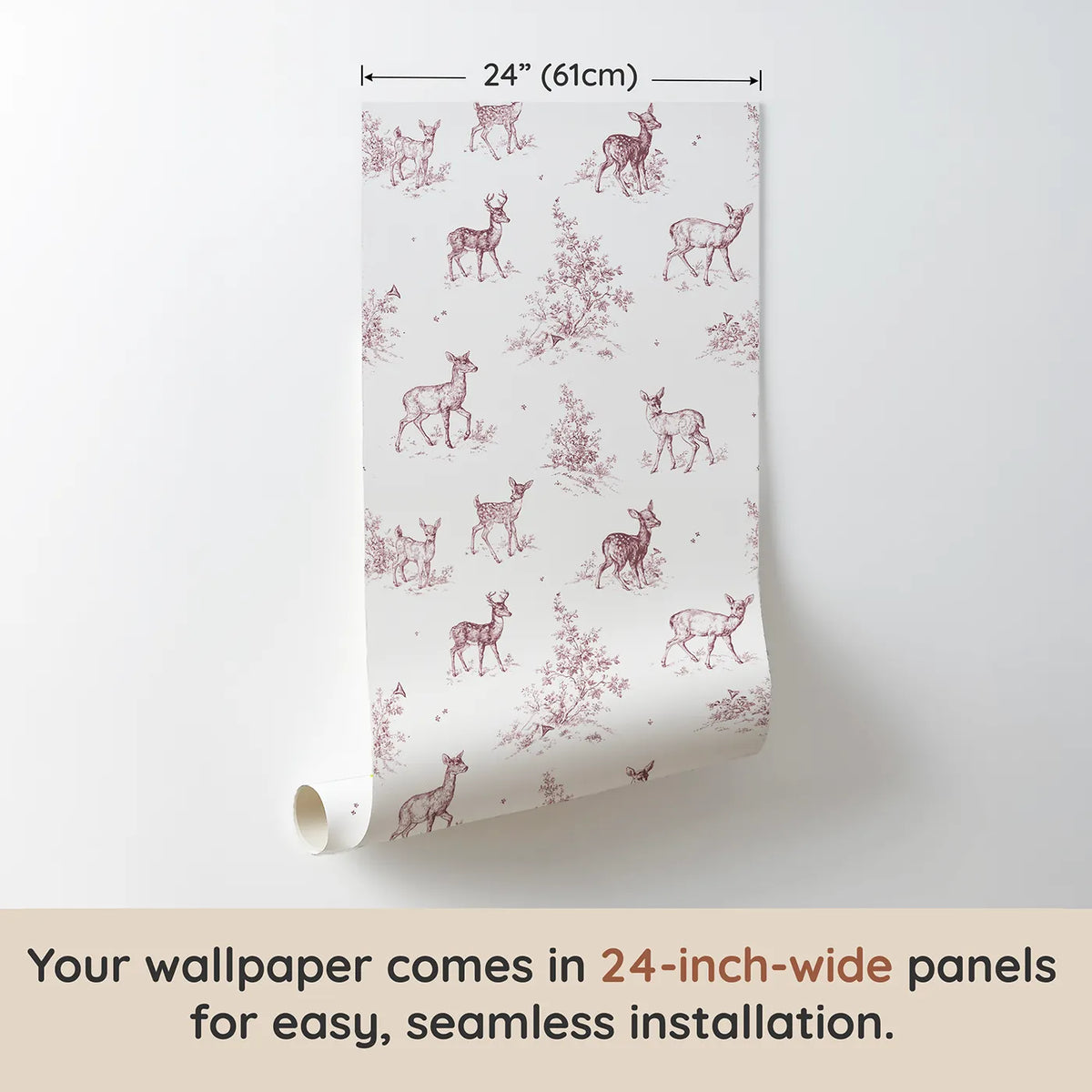 Deer Toile Rows in Pink wallpaper panel dimensions - Whimsy Tots