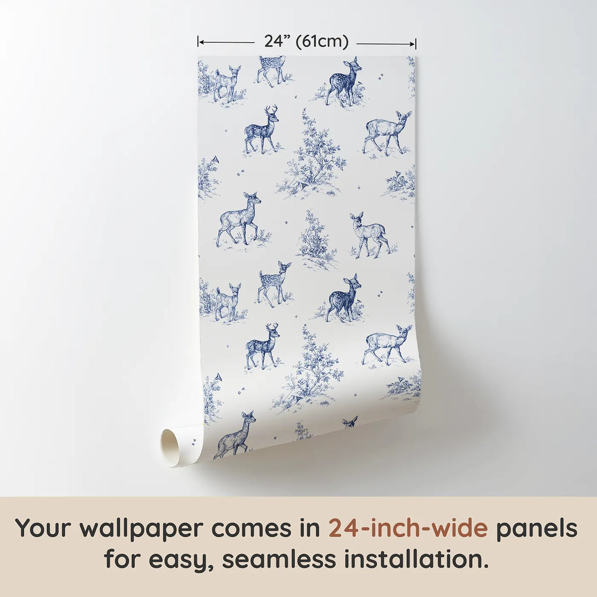 Deer Toile Rows wallpaper panel dimensions - Whimsy Tots