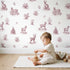 Deer Toile Scene in Pink wallpaper in a cozy kids room - Whimsy Tots
