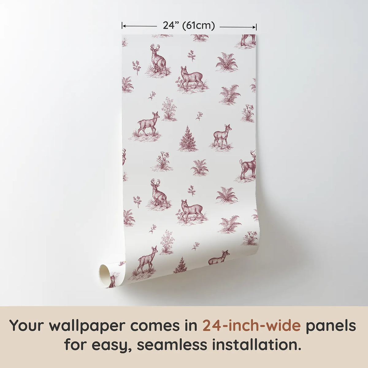 Deer Toile Scene in Pink wallpaper panel dimensions - Whimsy Tots