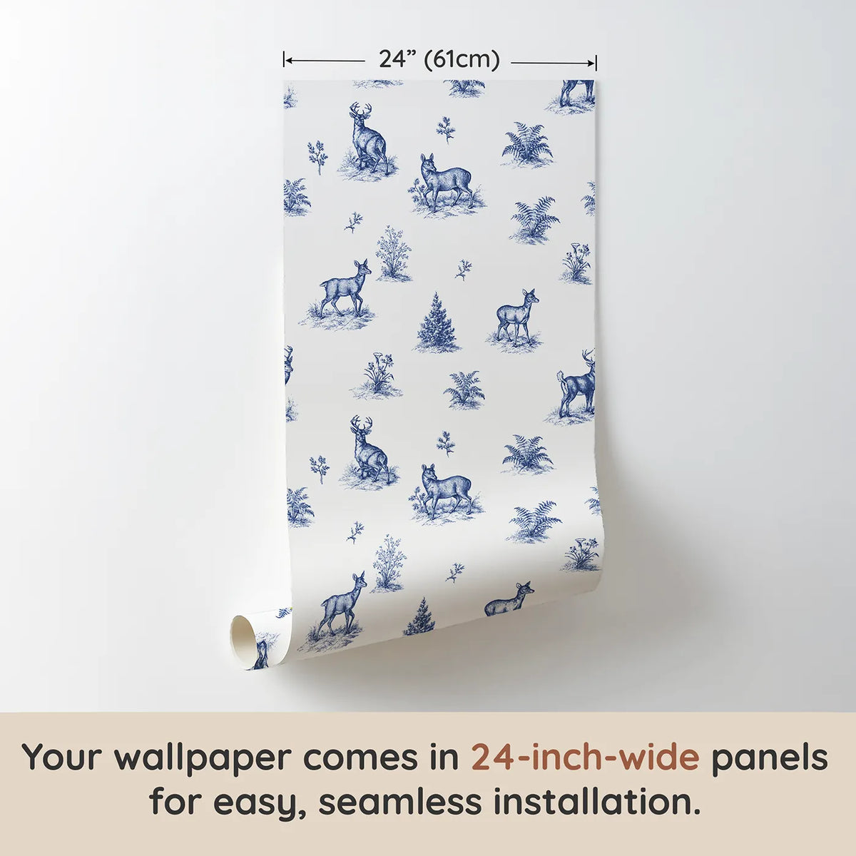 Deer Toile Scene wallpaper panel dimensions - Whimsy Tots
