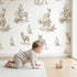Deer Toile Garden in Brown wallpaper in a cozy kids room - Whimsy Tots