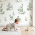 Deer Toile Garden in Green wallpaper in a cozy kids room - Whimsy Tots