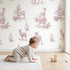 Deer Toile Garden in Pink wallpaper in a cozy kids room - Whimsy Tots