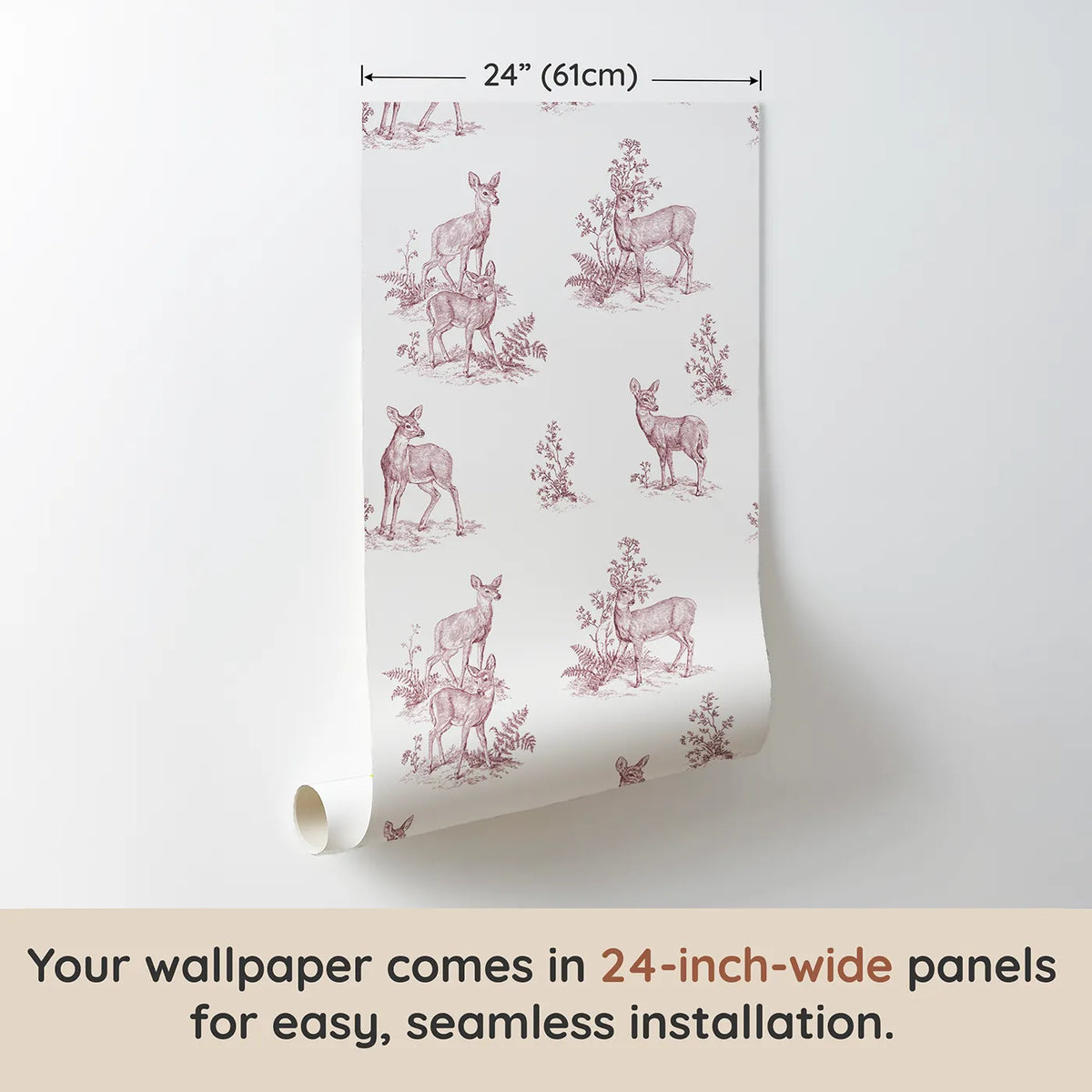 Deer Toile Garden in Pink wallpaper panel dimensions - Whimsy Tots