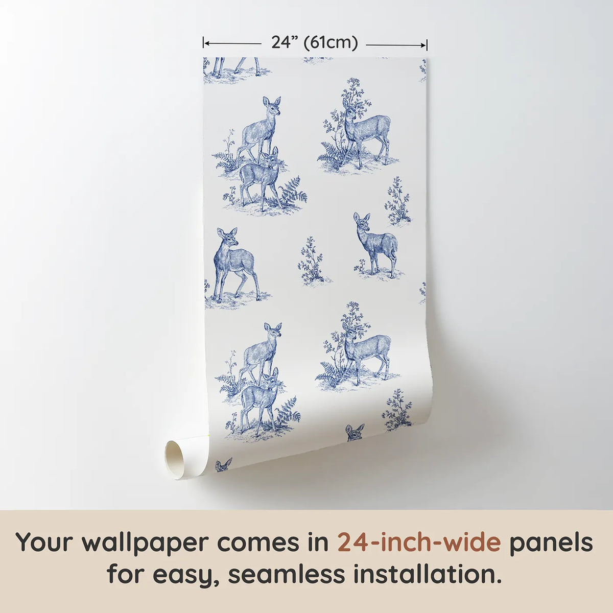 Deer Toile Garden wallpaper panel dimensions - Whimsy Tots