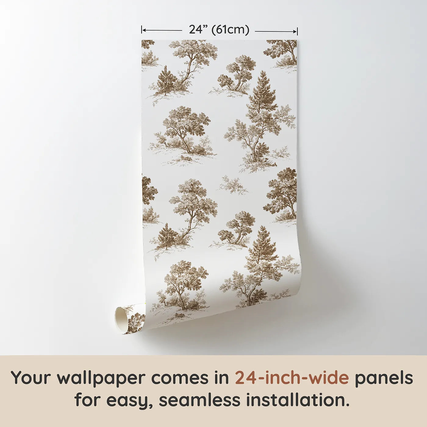 Oak Toile Toss in Brown wallpaper panel dimensions - Whimsy Tots