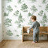 Oak Toile Toss in Green wallpaper in a cozy kids room - Whimsy Tots