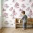 Oak Toile Toss in Pink wallpaper in a cozy kids room - Whimsy Tots