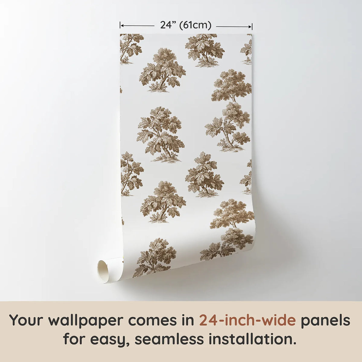 Oak Toile Rows in Brown wallpaper panel dimensions - Whimsy Tots