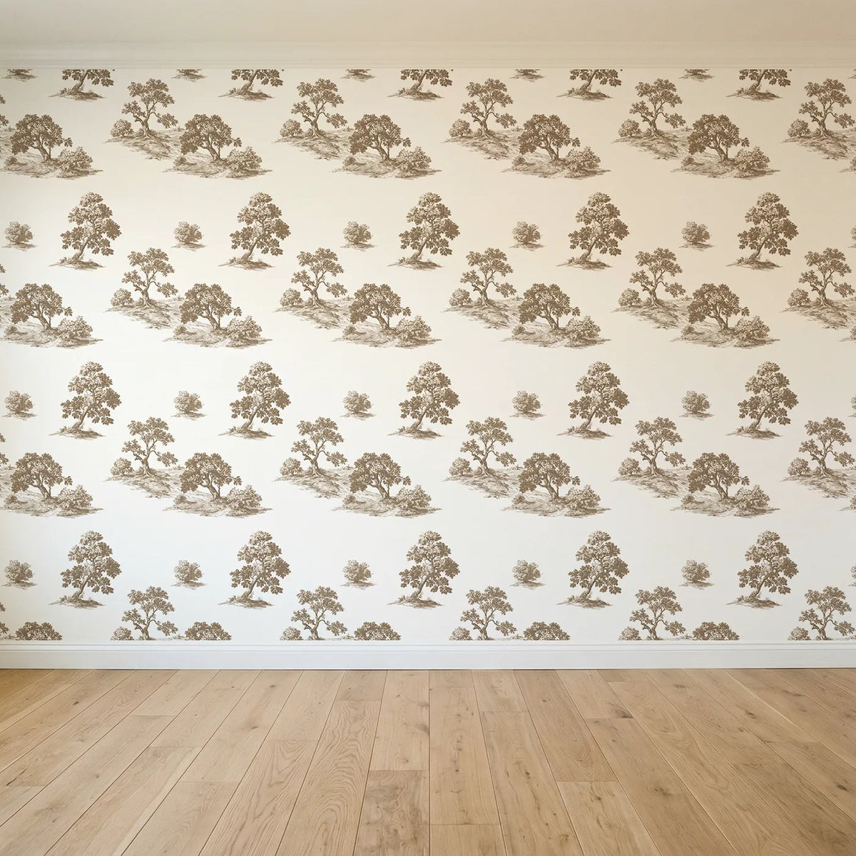 Oak Toile Scene in Brown seamless wallpaper full pattern - Whimsy Tots