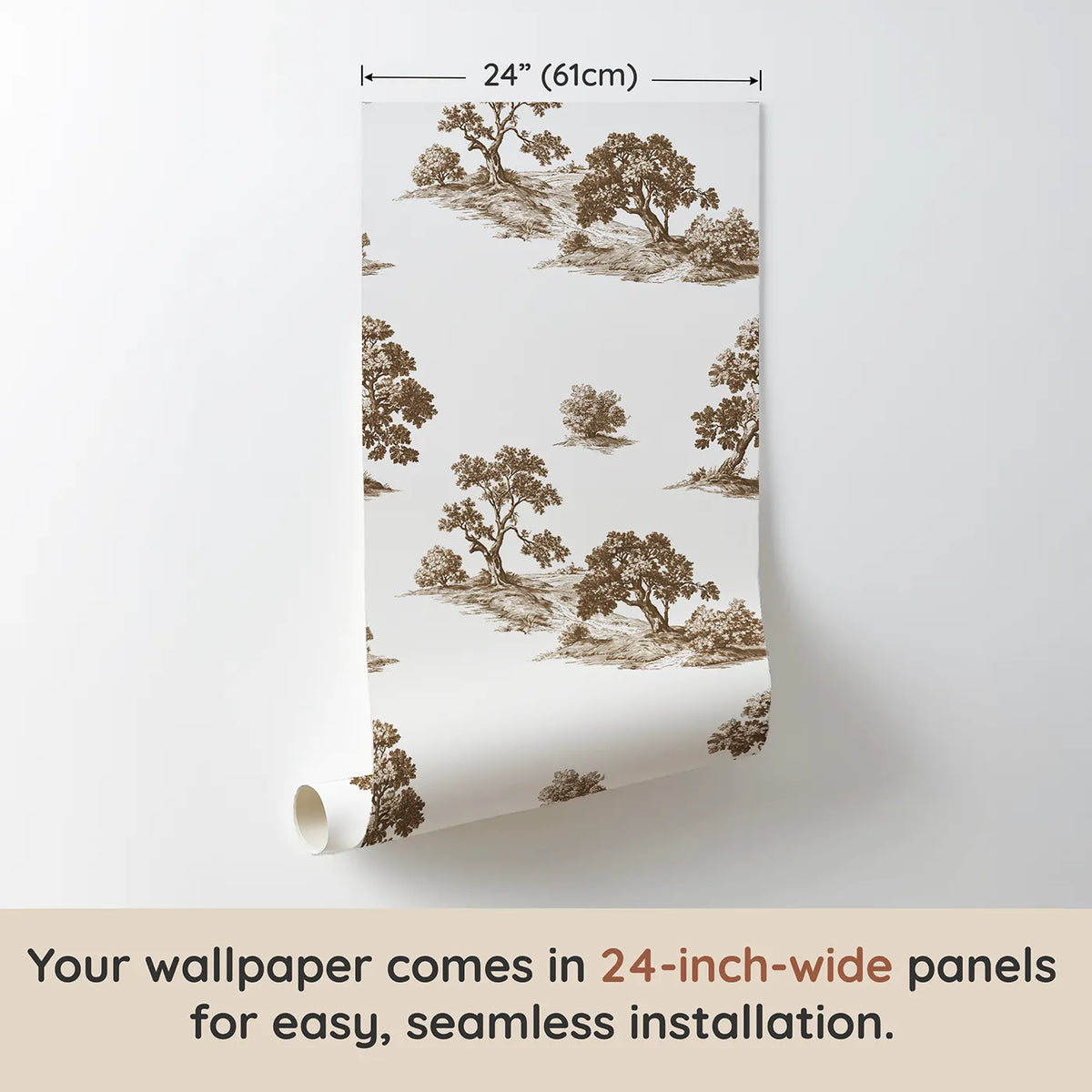 Oak Toile Scene in Brown wallpaper panel dimensions - Whimsy Tots