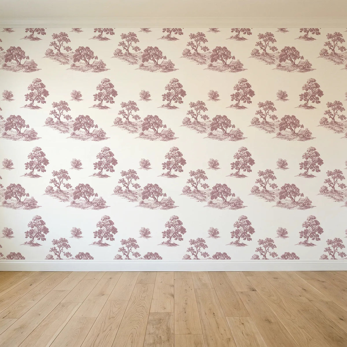 Oak Toile Scene in Pink seamless wallpaper full pattern - Whimsy Tots